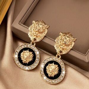 Chunky Trendy Style Gold Lion Earrings, Statement Drop Dangle Earrings for women